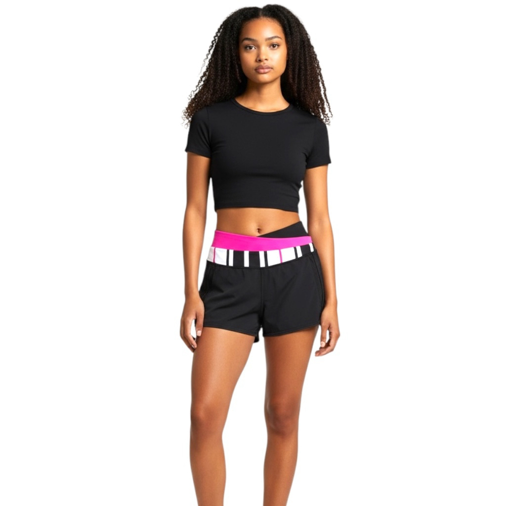 Lululemon Women Black Pink Crossover Waist Athletic Shorts Size 2